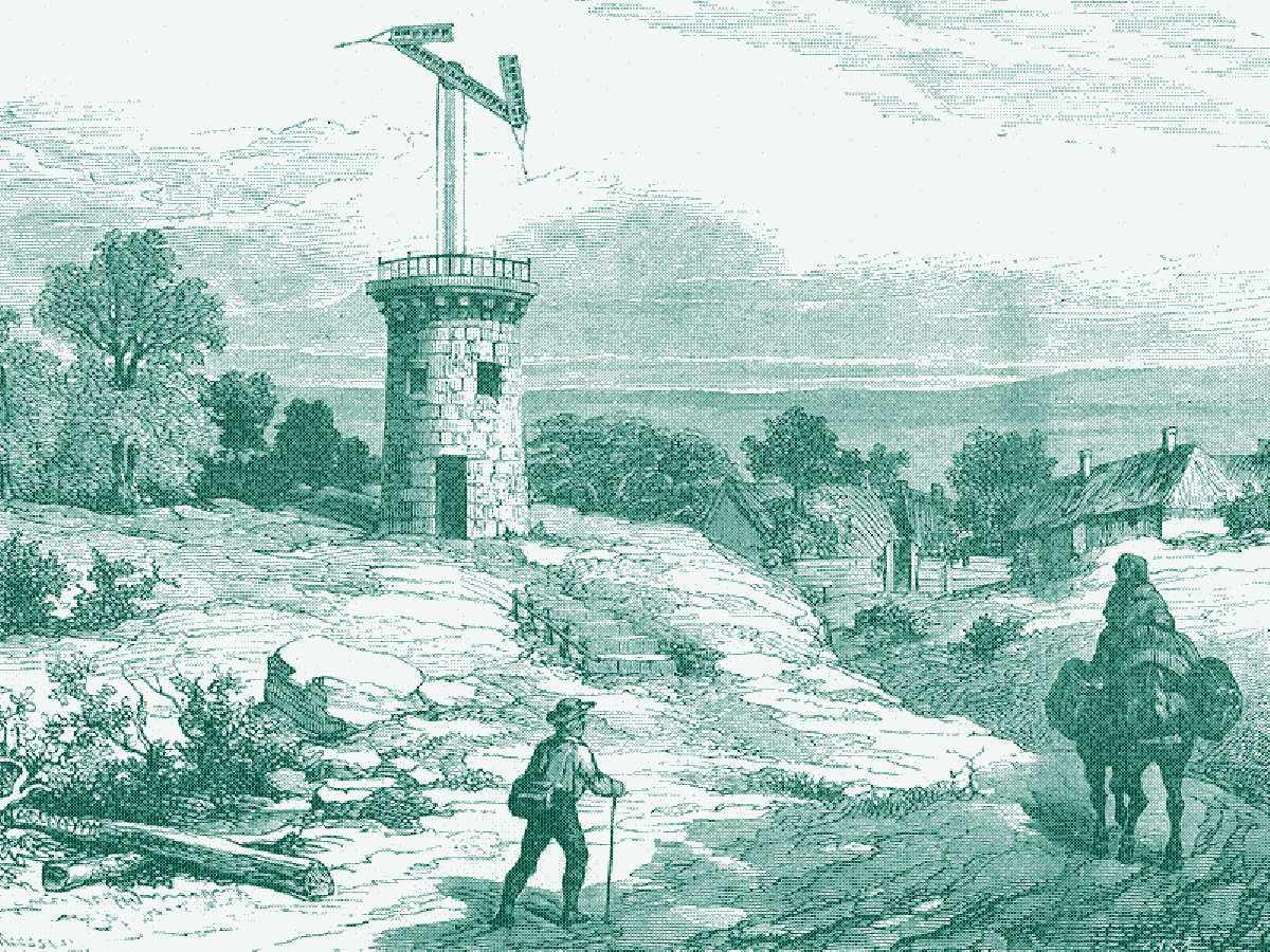 Ilustración de una de las torres de telégrafo semáforo óptico de Chappe. ( Ecole Centrale de Lyon )
