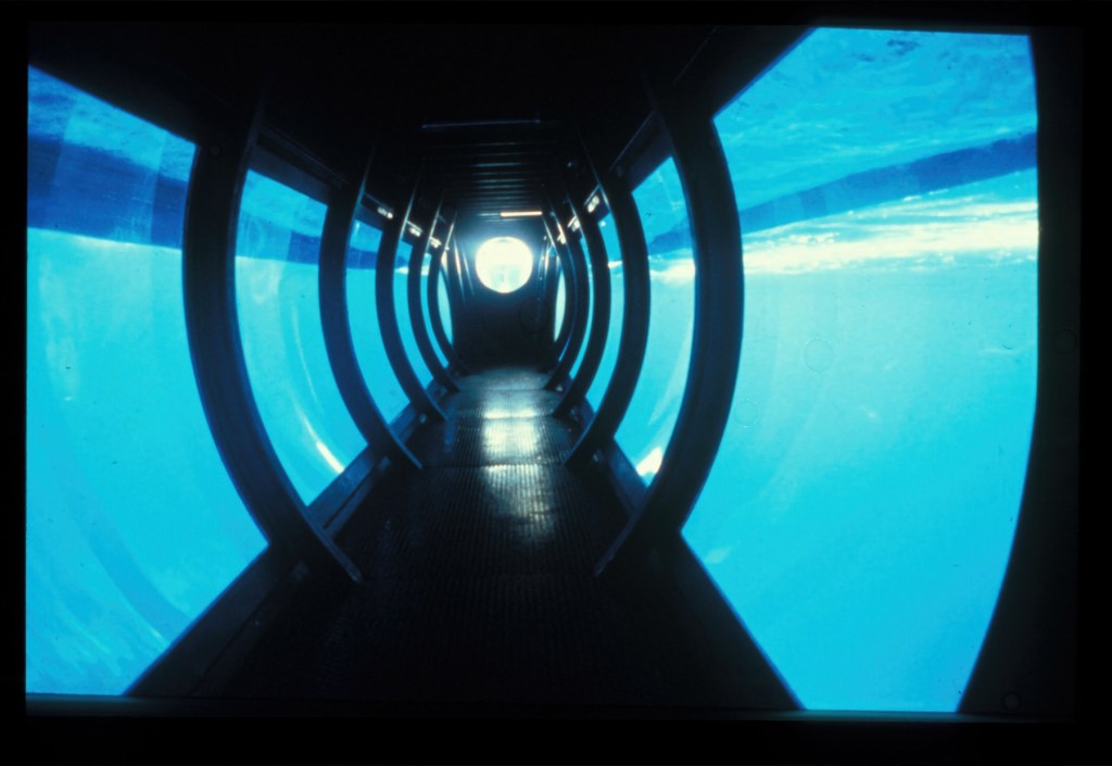 Zona de obserbación submarina del Aquaspace, yate experimental diseñado en 1978 y construido en 1982 por el arquitecto francés Jacques Rougerie.
