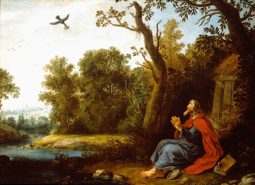 «El profeta Elías siendo alimentado por los cuervos» Rafaël Govertsz Camphuysen Circa. 1620-1630