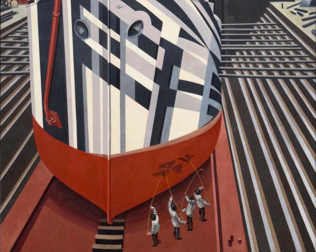 Un cuadro cada viernes: Edward Wadsworth «Barcos deslumbrantes en el dique seco de Liverpool»&nbsp;1919