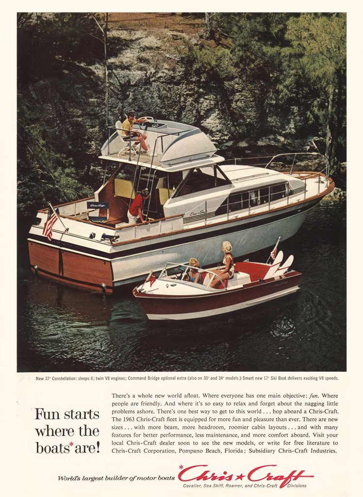 Publicidad de 1963 del nuevo modelo de 37 pies, Constellation de la empresa Chris Craft