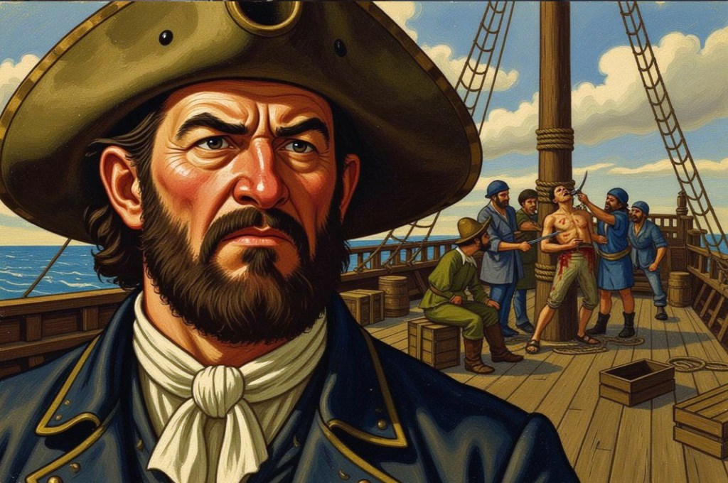 El sanguinario pirata Edward Low torturando a un rehén