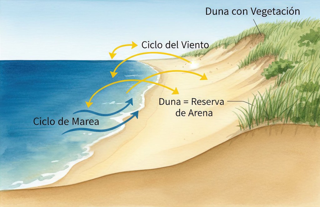 La duna funciona como un almacén de arena en un sistema sano