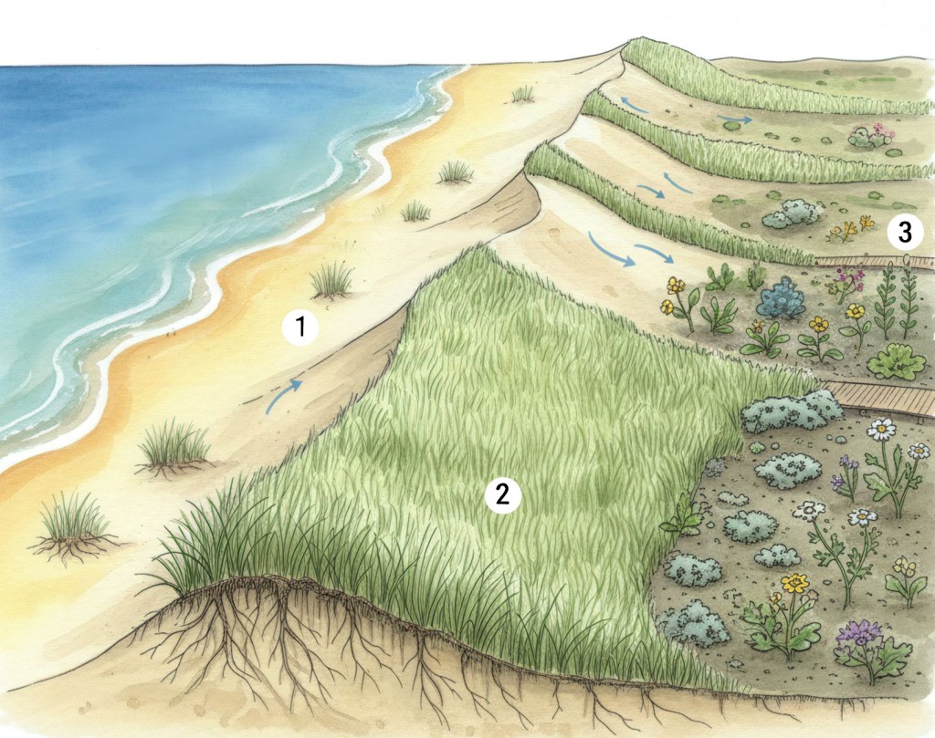 Esquema básico de un sistema dunar
