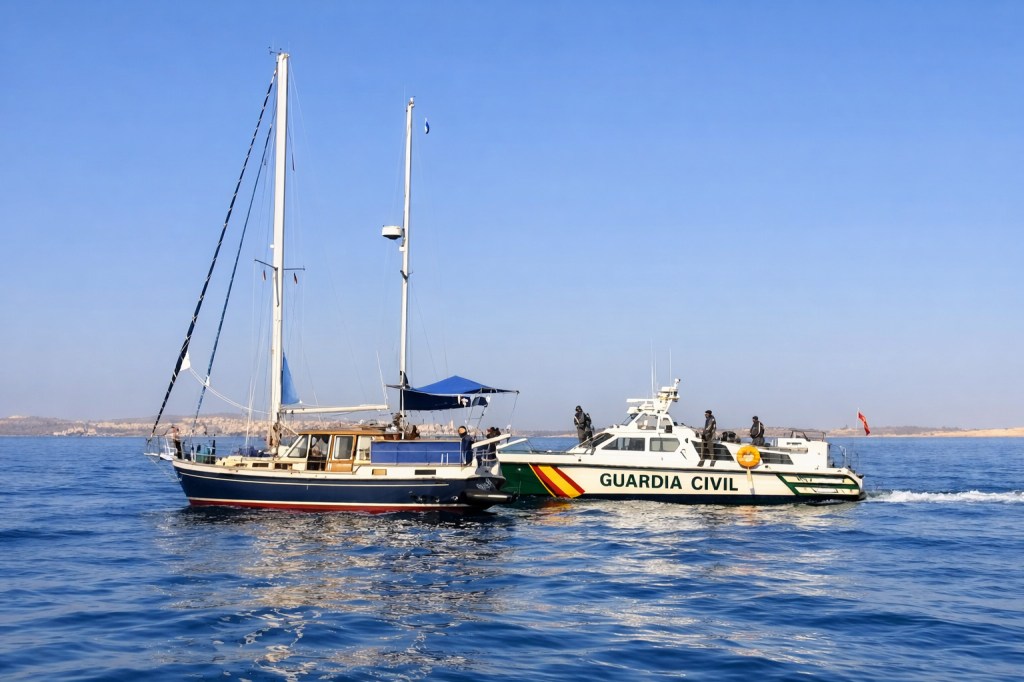 Una patrullera del Servicio Marítimo de la Guardia Civil ordena parar y aborda un barco de recreo para inspección