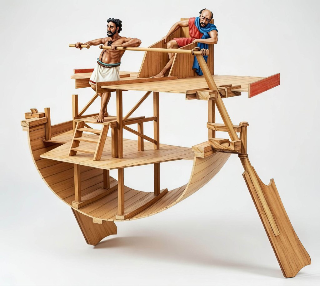 Trirreme: trierarco (capitán)y Kybernan (timonel)